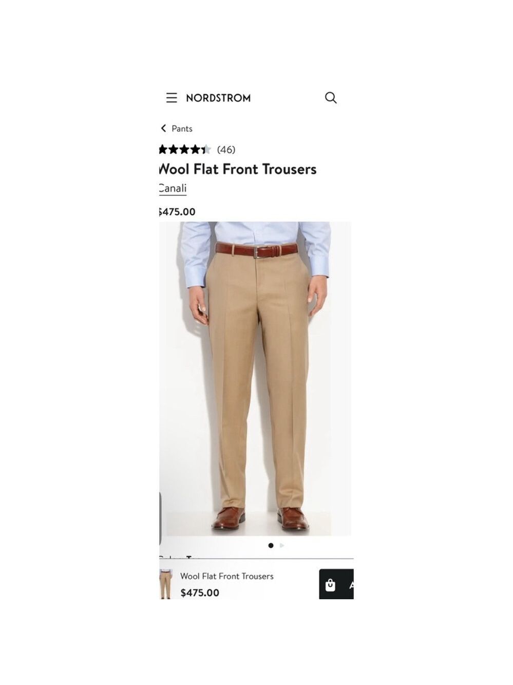 Men's Canali Wool Flat Front Trousers Size 36 Tan
